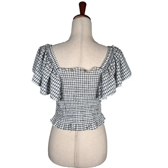 Maeve Anthropologie Shirt Womens Small Checkered Ruffle Smocked Cottagecore - Picture 2 of 6